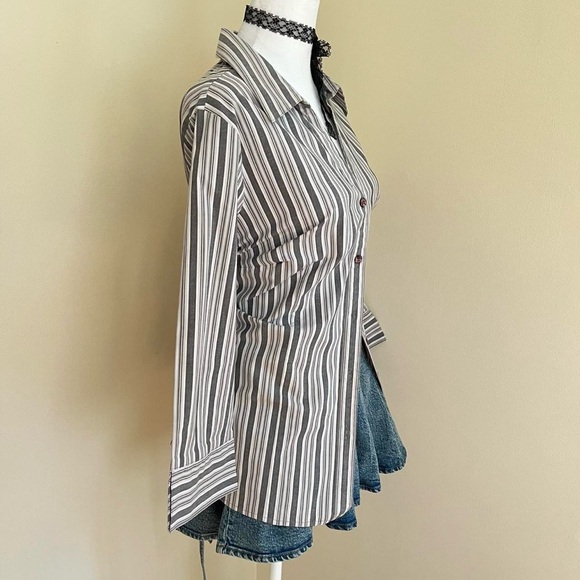 Vintage Y2K Striped Button Down Blouse Office Siren Preppy Minimalist Gray XL-1X - Picture 4 of 7